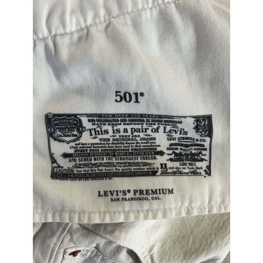 Levis Jeans Men 38x30 White Prem 501 90s Big E Button Fly Straight Denim Casual - Picture 9 of 14